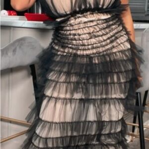 Black and Gray Sleeveless Tiered Maxi Gown